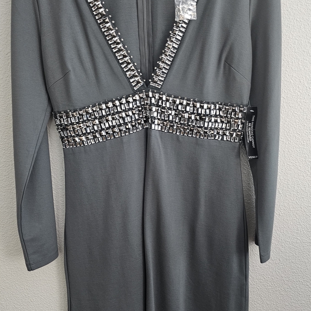 VENUS NWT Dress 8 Gray Long Sleeve Plunge Babydoll - Picture 3 of 10